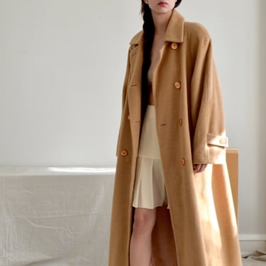 camel hair double breasted long overcoat 