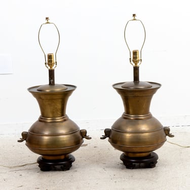 Pair Brass Elephant Lamps