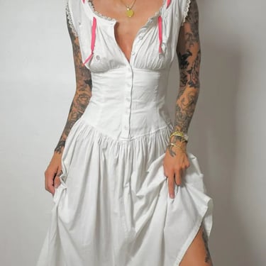 1970's White Corset Pocket Dress