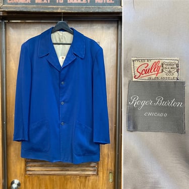 Vintage 1950’s Size XL Navy Blue Gabardine Hollywood Leisure Rockabilly Jacket, 50’s 3 Button Jacket, Vintage Clothing 