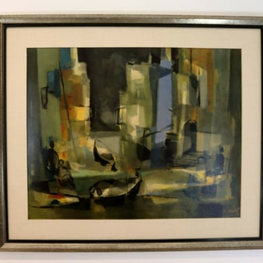 Marcel Mouly Street in Spain Cubist Abstract Framed Giclee Transfer on Board 