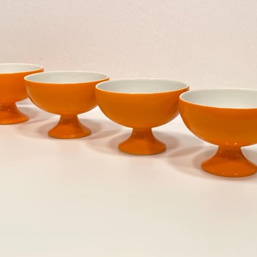 Set of Four Porcelain Orange Footed Bowls 