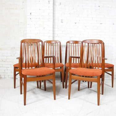 Vintage MCM set of 6 scandinavian teak dining / kitchen Benny Linden chairs w/ new upholstery | Free delivery in NYC and Hudson Valley areas 