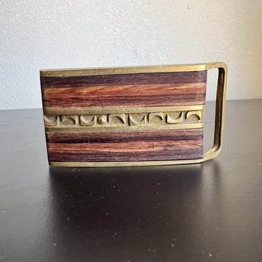 1970s Modern Wood Inlay Belt Buckle by Moonscape 