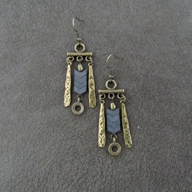 Southwest bronze and gray chandelier earrings 
