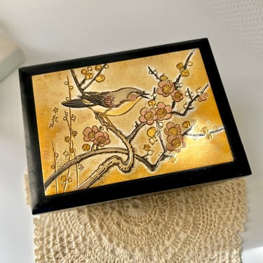 Beautiful Bird Metal Chokin Art Jewelry Music Box, Asian Inspired Design, Vintage, Dresser Top, Sustainable Home Decor 
