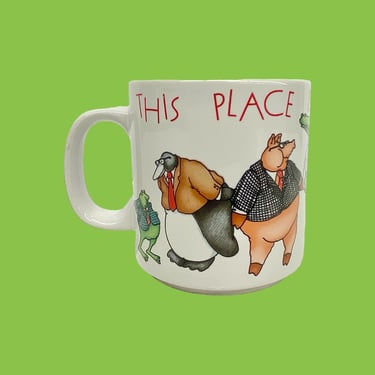 Vintage Novelty Mug Retro 1980s This Place is a Zoo + Russ Berrie and Company + White Ceramic + Coffee or Tea + Animal + Kitchen + Drinking 