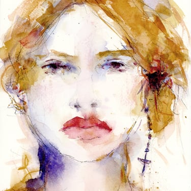 Expressive Female Portrait Painting - Loose Watercolor Style - Colorful Art - Art Gifts - 8x6 - Ready to Frame - Expressionist Art 