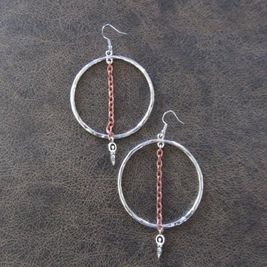 Silver and copper mixed metal hoop earrings 