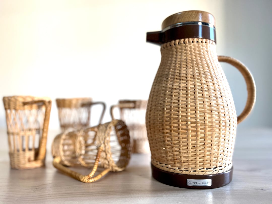 Rattan Wrapped Thermos Carafe