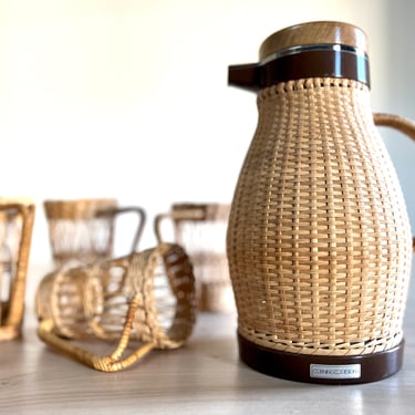 Vintage Wicker Wrapped Insulated Carafe, Corning Designs 