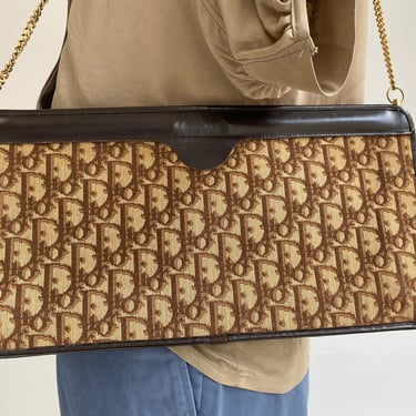 Dior Jacquard shoulder bag logo with chain strap brown 