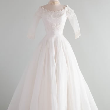 The Dreamiest 1950's William Cahill White Cotton Organdy Wedding Gown / XS