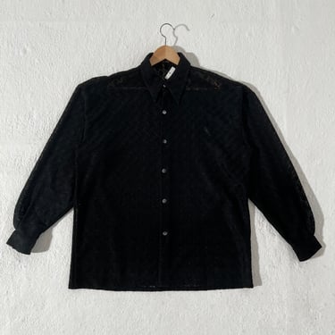 Vintage Creme De Silk Black Button Up Sz. XL