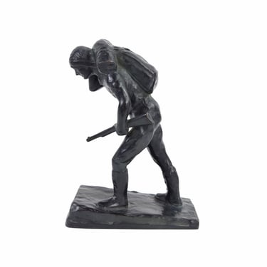 1930’s Depression Era Bronze Sculpture Hunter Carrying Rifle by Laboyteaux 