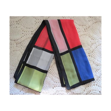 Vintage Mondrian Print Scarf - Polyester Geometric Color Block Scarf 