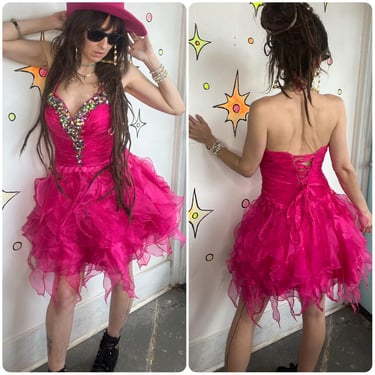 open lace back dress Barbie Girl Hot Pink Short Dress – Jules & James Boutique main image 0