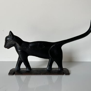 Antique Cast Iron Black Cat Folk Art Boot Scraper Sculpture 