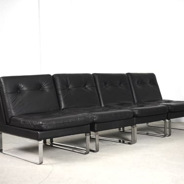 Minimalist German Leather & Chrome Modular Sofa from Klöber, 1980s, Set of 4 