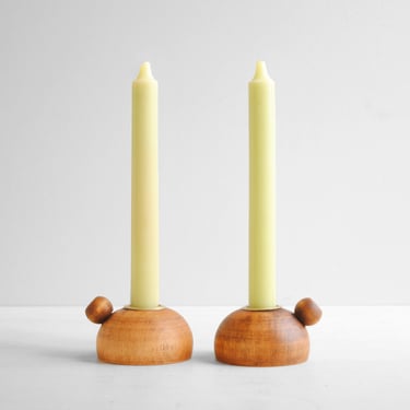 Vintage Small Wood Candle Holders 