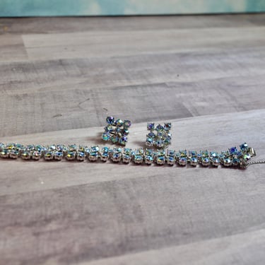 Gorgeous Bogoff Designer Bracelet & Earrings Set Soft Blue Aurora Borealis Collectible Wedding Prom Set Signed Rhodium Plated Gift for Her 