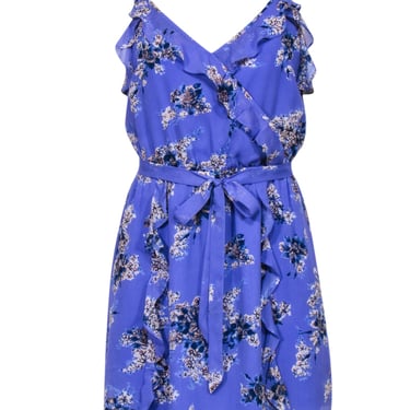 Joie - Periwinkle Floral Print Sleeveless Dress w/ Ruffles Sz M