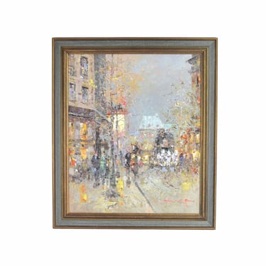 Impressionist Oil Painting Parisian Street Scene Pedestrians signed Morgan 