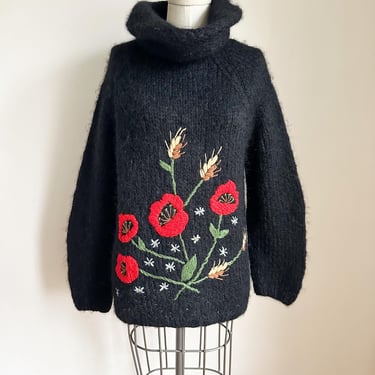 Vintage 1960s Black Mohair Turtleneck Sweater / M 