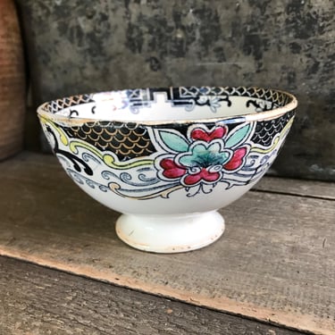 French Café au Lait Dejeuner Bowl, Faïence, Deco Floral Design, Small Breakfast Milk Coffee Bowl, Ironstone, French Farmhouse Cuisine 