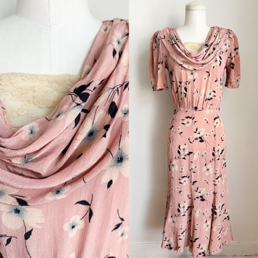 Vintage 1980s Pink Floral Crepe Dress / XS 