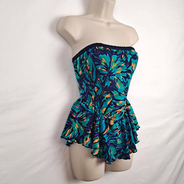 Vintage 90s Abstract Skirted Swimsuit, Size Medium 