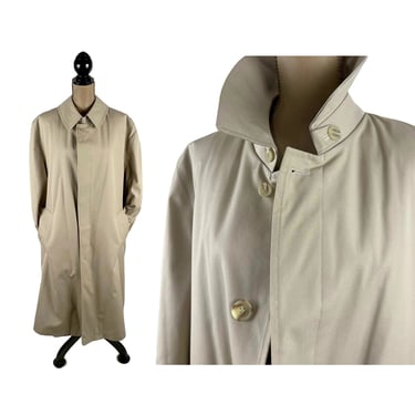 Vintage Raincoat with Zip Out Plush Lining, Beige Overcoat Minimalist Outerwear, Made in Korea by Misty Harbor - 42 Long 