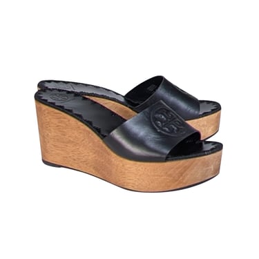 Tory Burch - Black Leather Platform Wedges Sz 9.5