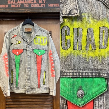 Vintage 1980’s “Levi’s” Artwork Hip Hop Neon Denim Trucker Jacket, 80’s Denim Jacket, 80’s Acid Wash, 80’s Hip Hop, Vintage Clothing 