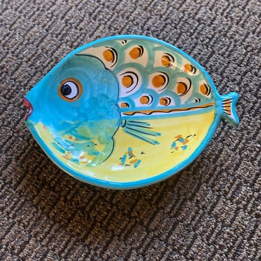 11” inch Fish Platter, Ravello Italy Fish Plate~ Hand Painted Whimsical Fish Wall Plaque~ Vintage Italian Kitchen Decor~  Ceramica Pottery 