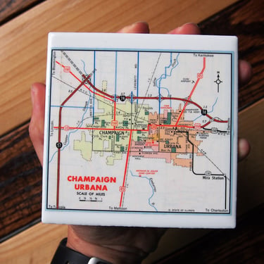 1967 Champaign Urbana Illinois Map Coaster. Champaign Urbana Map Gift. Illinois Coasters. City Map. University of Illinois. Map Vintage. 
