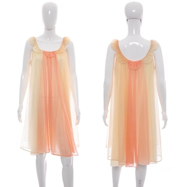 1960's Vanity Fair Peach and Pink Chiffon Nightie Size XL