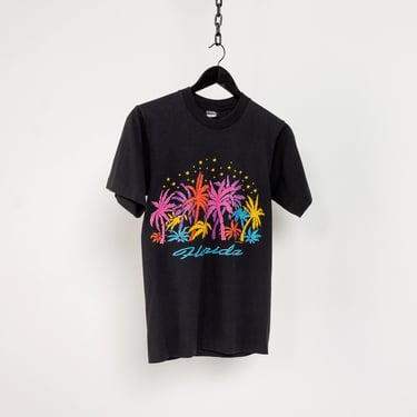 FLORIDA GRAPHIC TEE Vintage Black Cotton Palm Trees Colorful Short Sleeve Tourist 90's / Small Extra Small 
