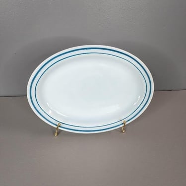 Large 942 Anchor Hocking Fire King Blue Stripe Oval Plate 