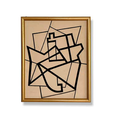 Vintage Geometric Abstract Painting on Canvas Board