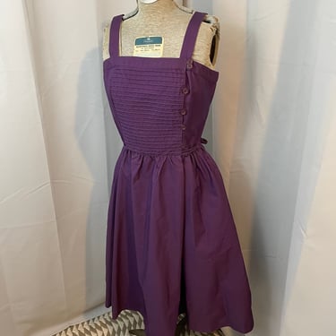 1970s fit flare summer sundress deep purple with pockets pinup XS S 