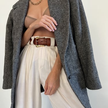 Vintage Gray Herringbone Wool Tweed Blazer