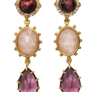 Kate Spade - Gold, Maroon & Pink Jeweled Drop Earrings