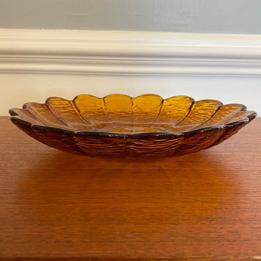 Vintage Mid-Century Modern Amber Glass Decorative Bowl 
