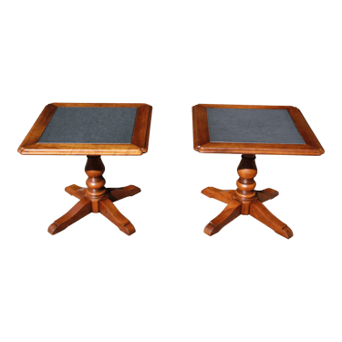 Vintage Pair Statton Oldtowne Solid Cherry Stone Top Pedestal End Tables