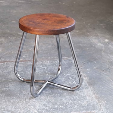 1 of 2 round Bauhaus stools made of chrome-plated steel tubes 