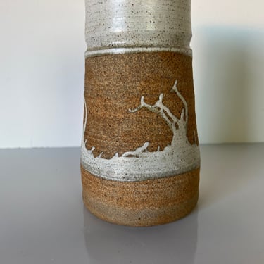 1980's Mid-Century White and Brown Studio Pottery Vase, Signed 