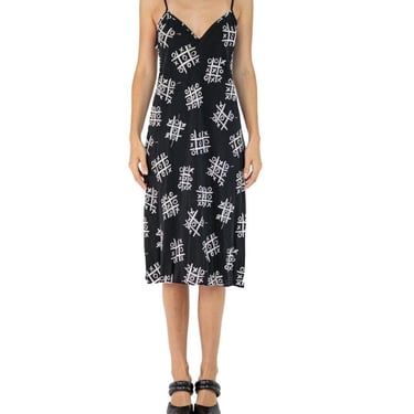 Morphew Collection Black & White Tic Tac Toe Print Cold Rayon Bias Maxi Slip Dress Maxis Master Medium 