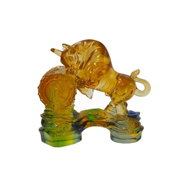 Crystal Glass Liuli Pate-de-verre Golden Orange Buffalo Display Figure ws2113E 