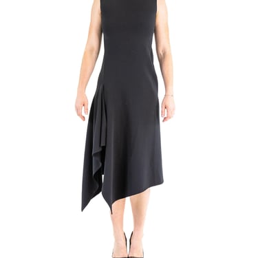 2000S DONNA KARAN Black Wool Blend Stretch High Side Slit Modernist Gown 